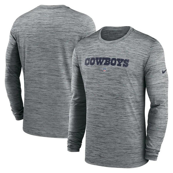Men's Dallas Cowboys Heather Gray Sideline Team Velocity Performance Long Sleeve T-Shirt